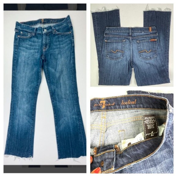 7 For All Mankind Bootcut Jeans Y2K Low Rise Raw Hem Womens 27 28X28 Stretch EUC - Picture 1 of 11
